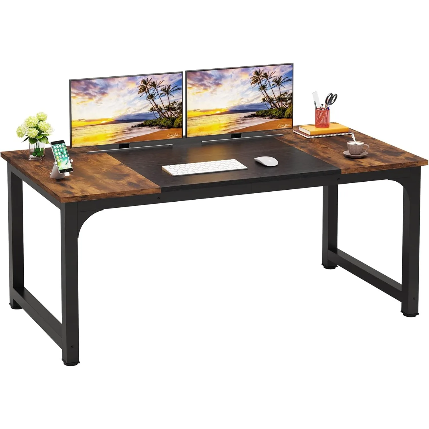 

63 Inch Large Executive Computer Office Desk, Easy To Assemble,Brown+Black,31.49"D X 63"W X 29.52"H