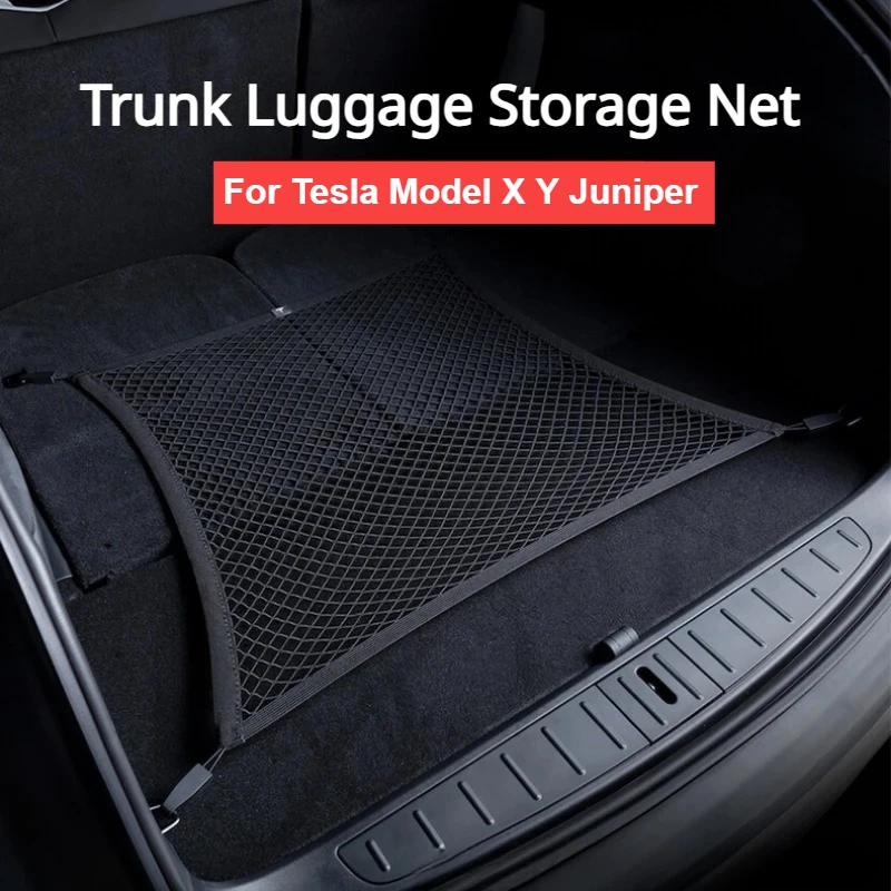 

Сетка в багажник автомобиля для Tesla Model X Model Y Juniper, органайзер для хранения, задняя сетка для багажа, эластичный карманный крючок, сетка, аксессуары