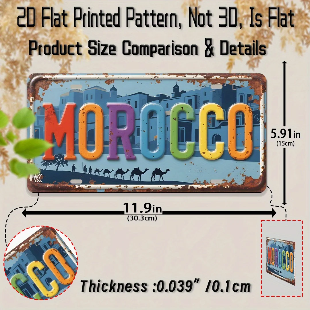 AL Morocco Camel License Plate Sign - Vintage Durable Metal Plaque Wall Decor, Home Office Bar Man Cave Wall Art