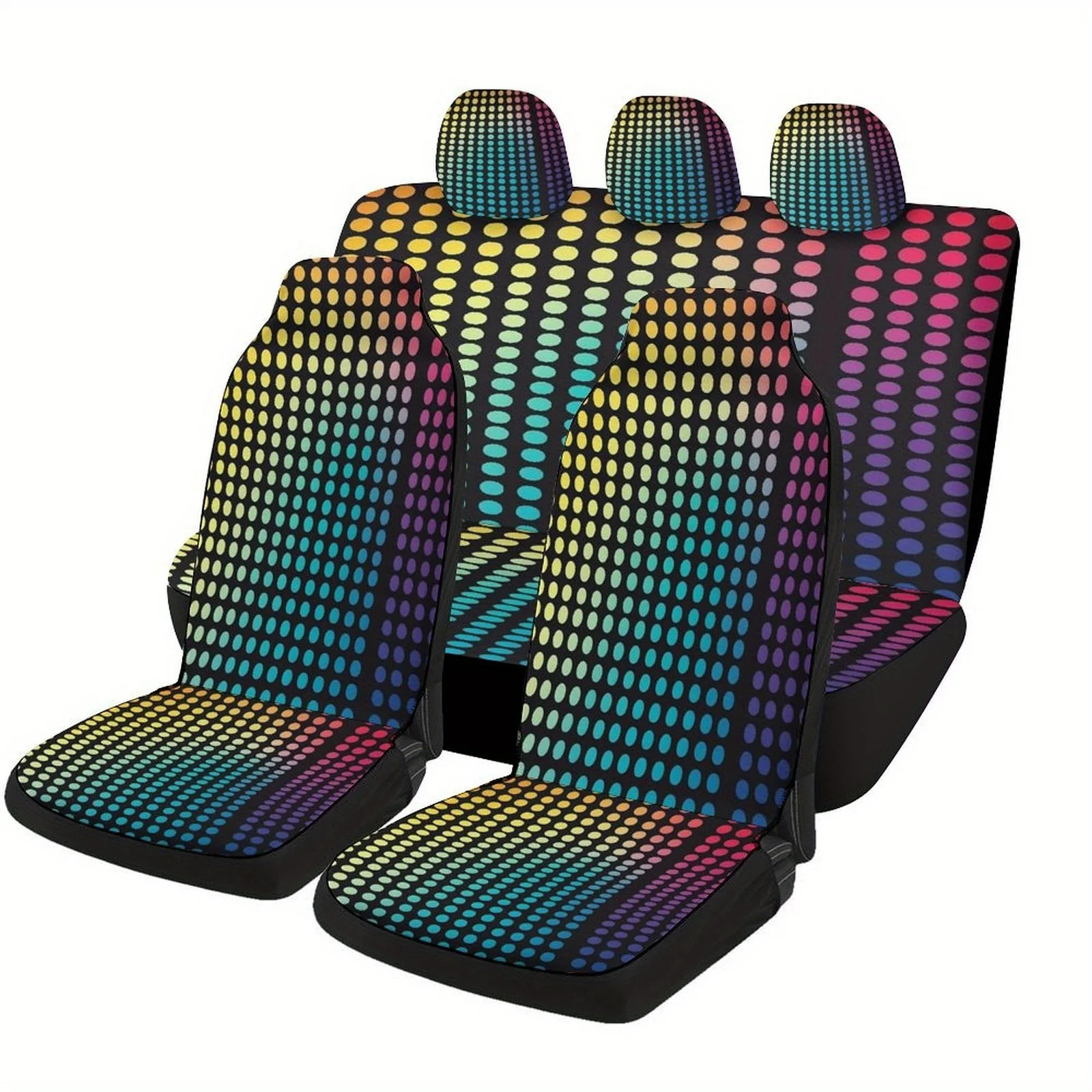 

Colorful Dots Grid Themed Car Seat Covers Set For Most Cars, Fashionable Decorative Car Seat Protector Covers Full Set, Universa