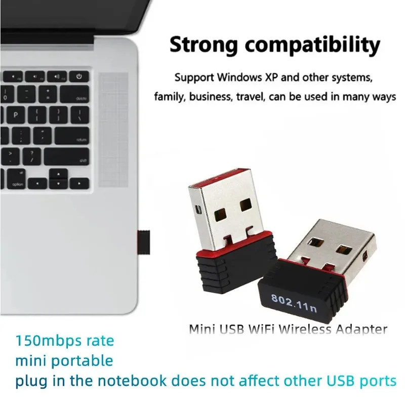Adattatore WiFi Mini USB da 150 Mbps - Dongle wireless 802.11n per PC portatile Desktop Adattatore per scheda di rete wireless USB Windows 7/8/10