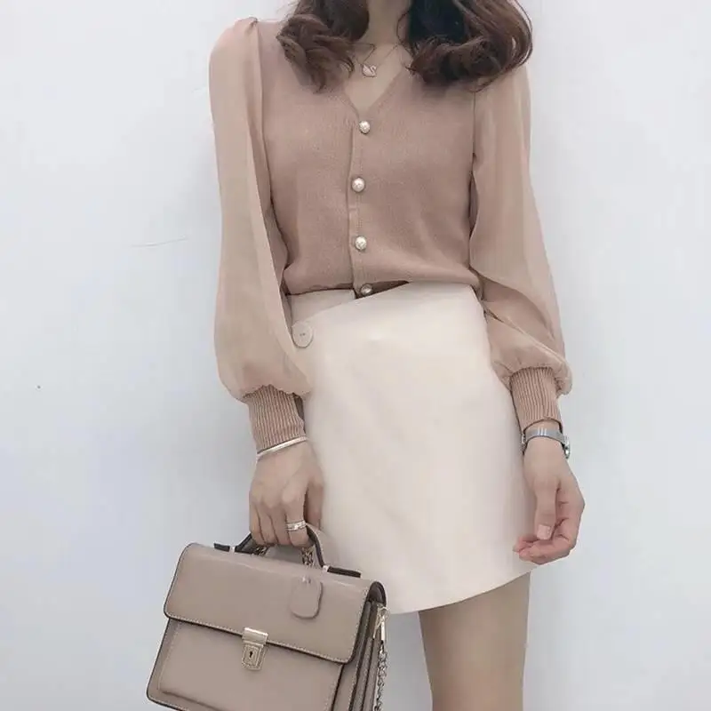 Spring Autumn New Elegant Fashion Buttons Cardigan Shirt Ladies Long Sleeve Sweet Top Women Slim All-match Blouse Female Clothes