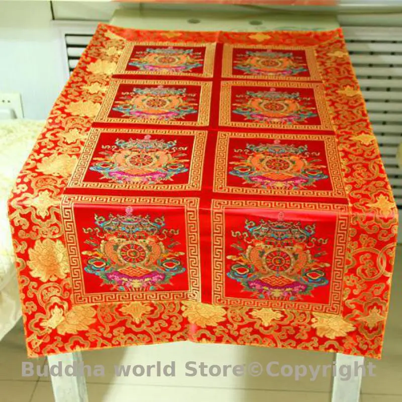 

120cm Wholesale Tibet Buddhist item family Temple Eight auspicious symbols Worship Altar Buddha statue Table cloth mat Cushion