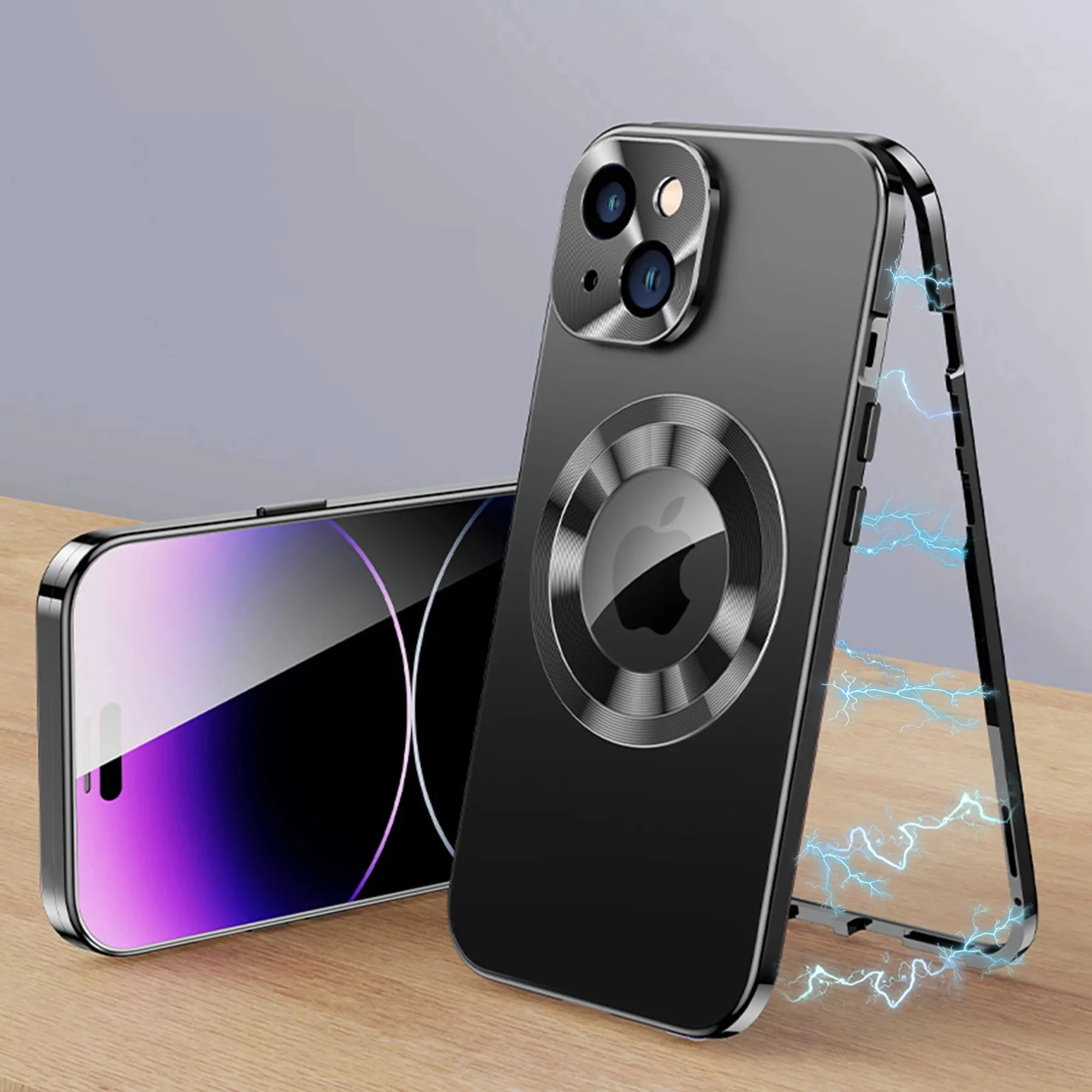 Magnetic Frosted Wireless Charging Camera Metal Lens Protection Front Glass Suitable for IPhone15 14 13 12 Pro Max Phone Case