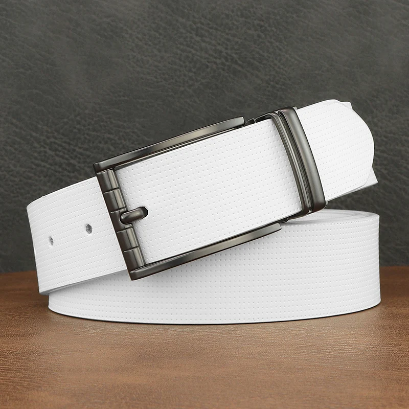 Luxury belt men classic gray pin buckle high quality famous brand fashion genuine leather casual white jeans Waistband B867