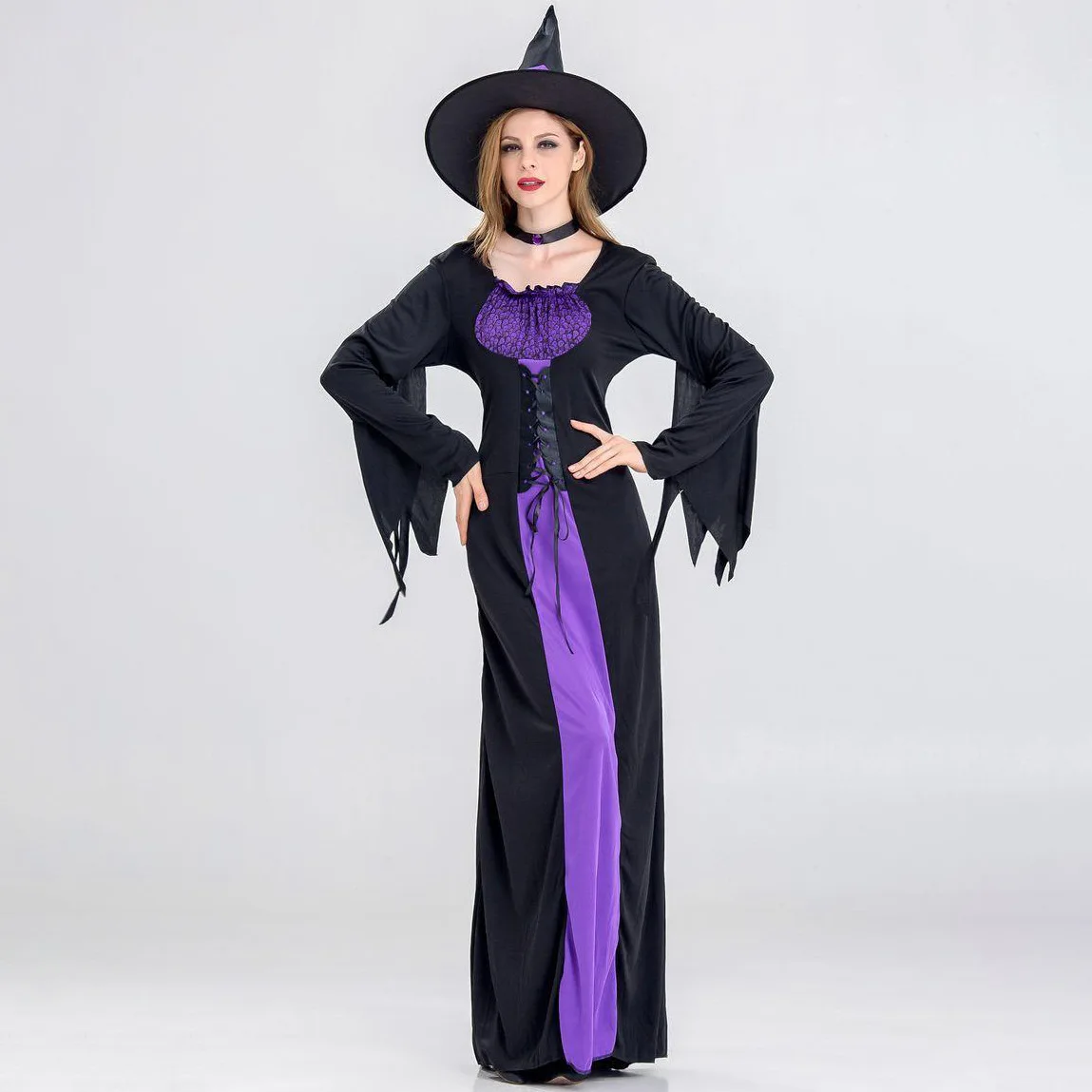 Traje de bruxa roxo dr orm palco desempenho bola masquerade roupa feminina loween