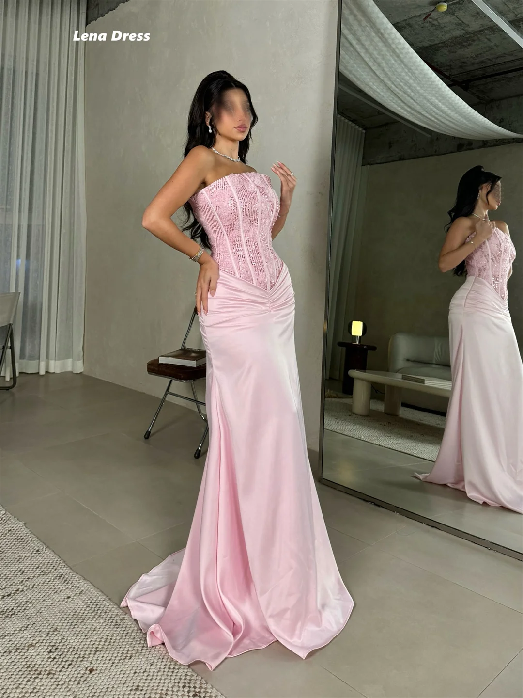 Sukienki wieczorowe szyte na miarę Lena, eleganckie sukienki na przyjęcia dla kobiet 2025, luksusowe różowe sukienki bez rękawów na studniówkę, suknie balowe typu syrena, długie.