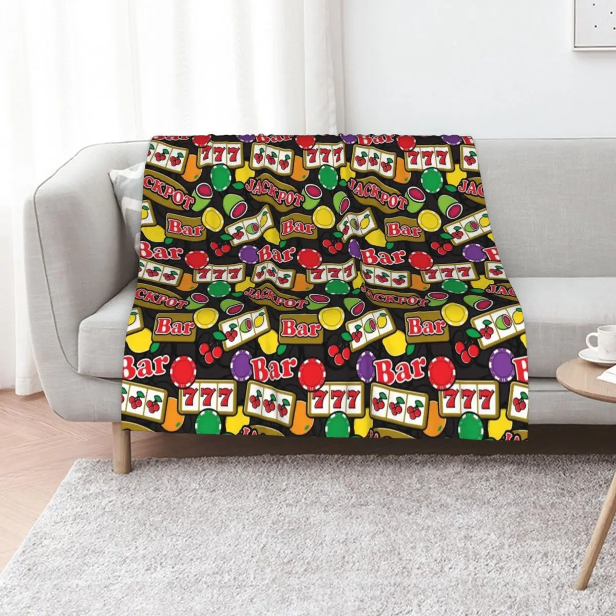 Casino Jackpot Lucky Slot Machine Fruit Slots Pattern Throw Blanket Decorative Beds Sofa Throw Retros Sofa Vintage Blankets