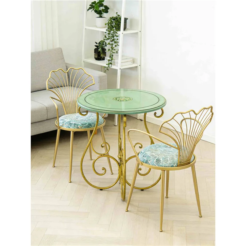 French retro solid wood round dining table table and chair combination small apartment home milk tea shop negotiation table fold