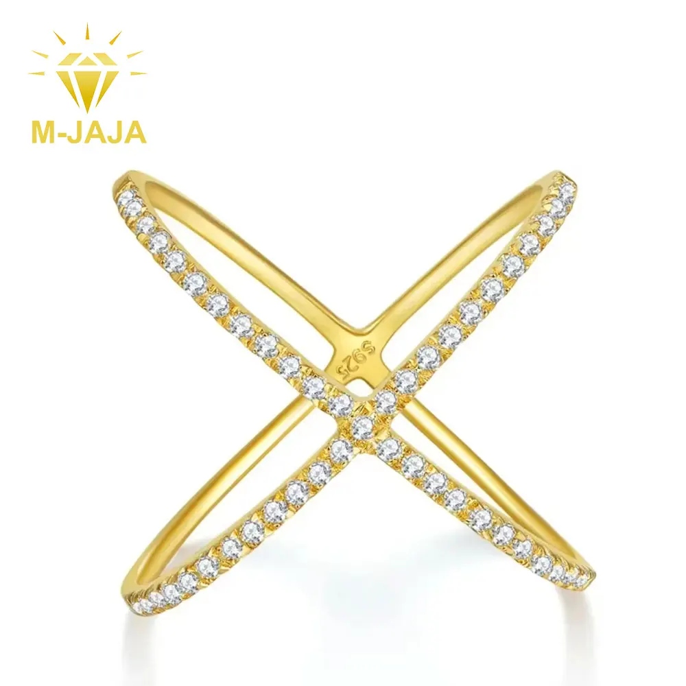 M-JAJA Gold Plated Moissanite Criss Cross Wedding Band for Women S925 Sterling Silver Diamond X Ring Promise Ring Dainty Jewelry