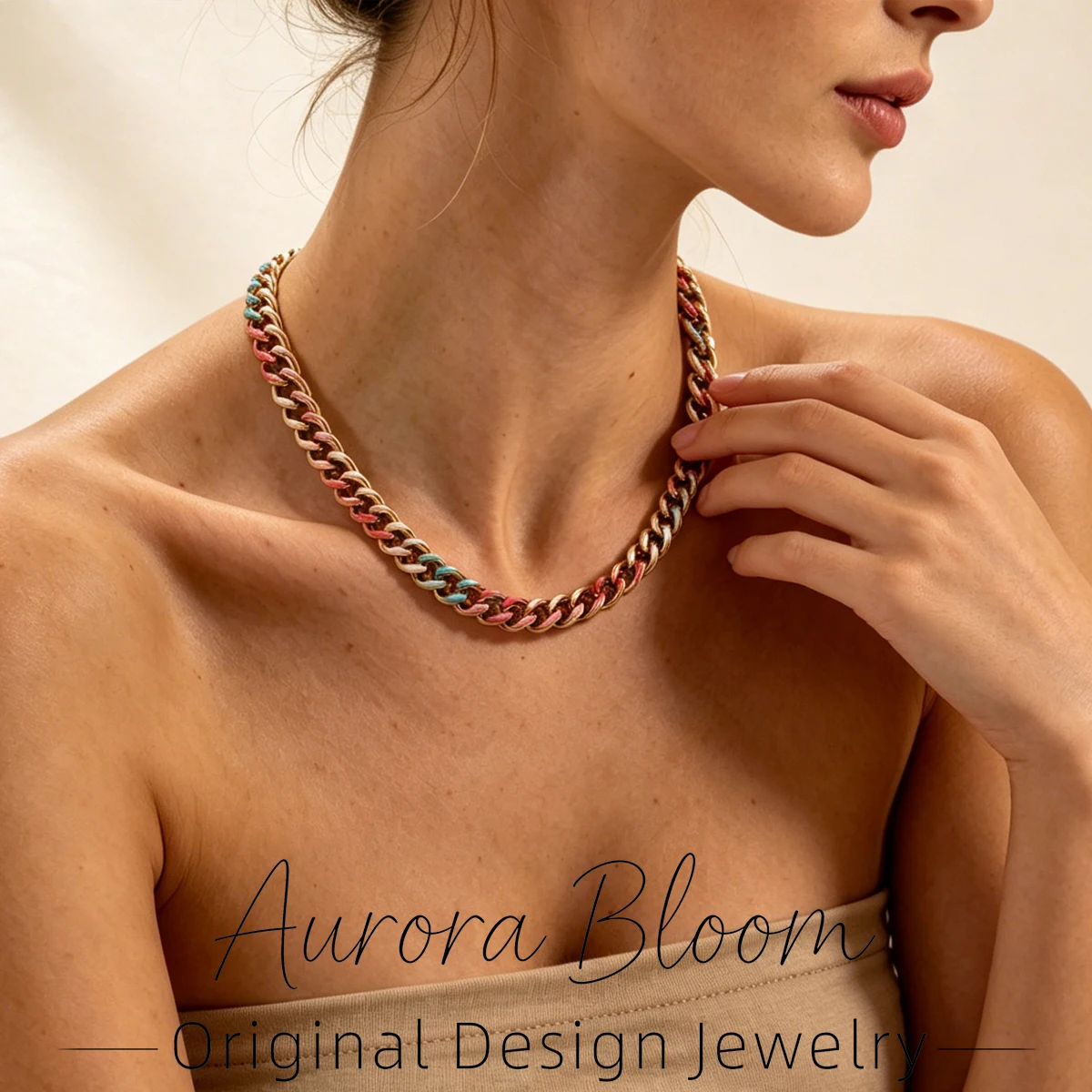 

AURORA Minimalist Stainless Steel Necklace For Women's Fashion Cross Chain Colorful Enamel Necklace Daily Gold Color Jewelry