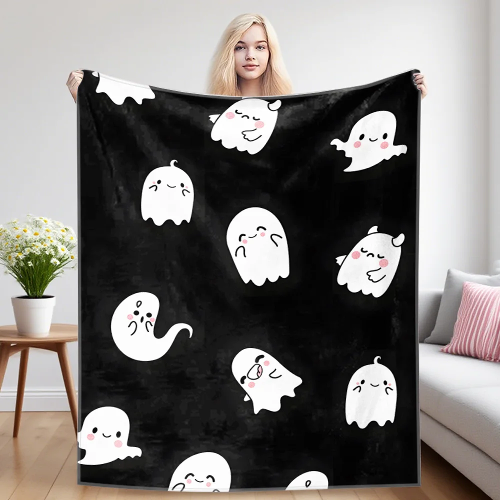 Cute Ghosts Winter And Summer Dual-Use Comfortable Flannel Blanket, Soft And Sticky Sofa Cover Blanket, Exquisite Gift