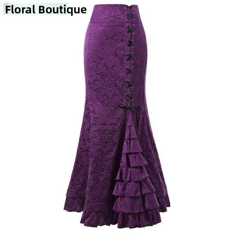 

Gothic Sle loween Embroidered Fi Tail Skirt St Punk f Body Skirt Long Victorian Skirt Faionable Women's Skirt