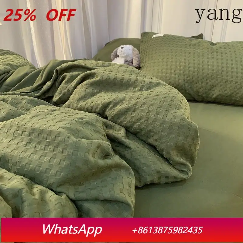 

Комплект постельного белья из легкого, моющегося хлопкового вафельного полотна, четыре предмета, оливково-зеленый цвет