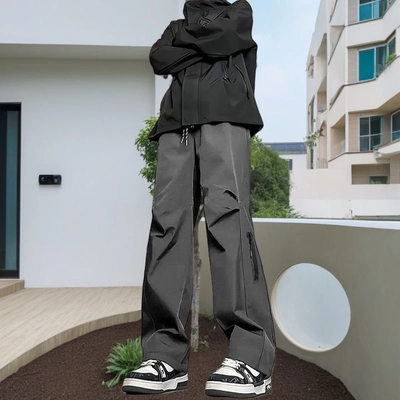 Cargohose für Damen, hochwertig, Herbst-Polyester, konisch, plissiert, Büro, minimalistischer Bund, geknöpft, schick, professionell, Übergröße