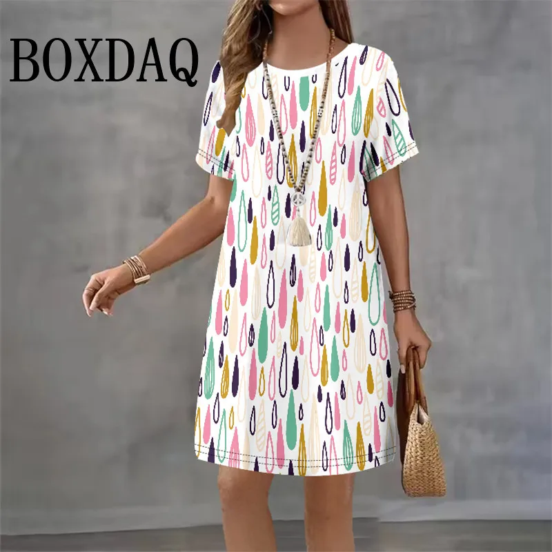 2025 Summer Fashion Pattern Dresses Women's Round Neck Short Sleeve Loose Dress Casual Street 3D Printing Female Mini Clothing