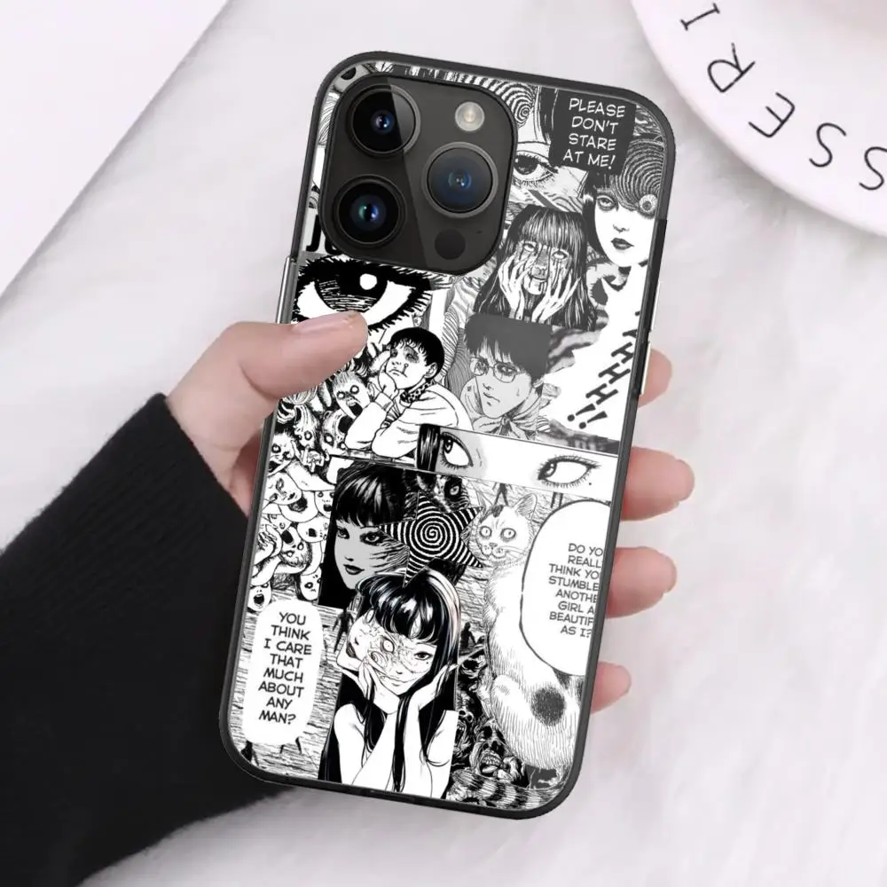 Junji Ito Tees Horror Phone Case For iPhone 16 Pro Max 15 14 13 12 Mini 11 XR XS 8 7 Plus Black Art Glass Cases