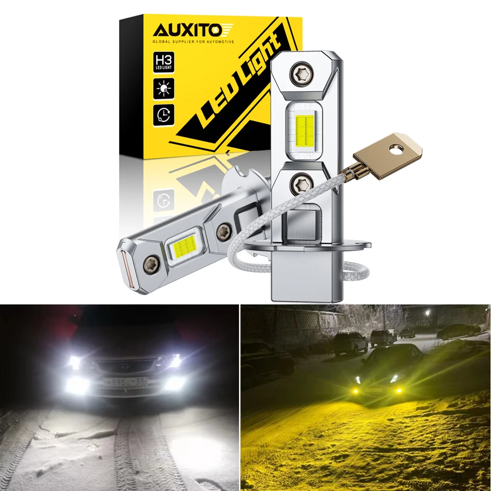 AUXITO 2Pcs H3 LED Fog Lamp Canbus 3000K Yellow White For Car LED Front Fog Light H3 Auto DRL Daytime Running Lights 6500K 12V