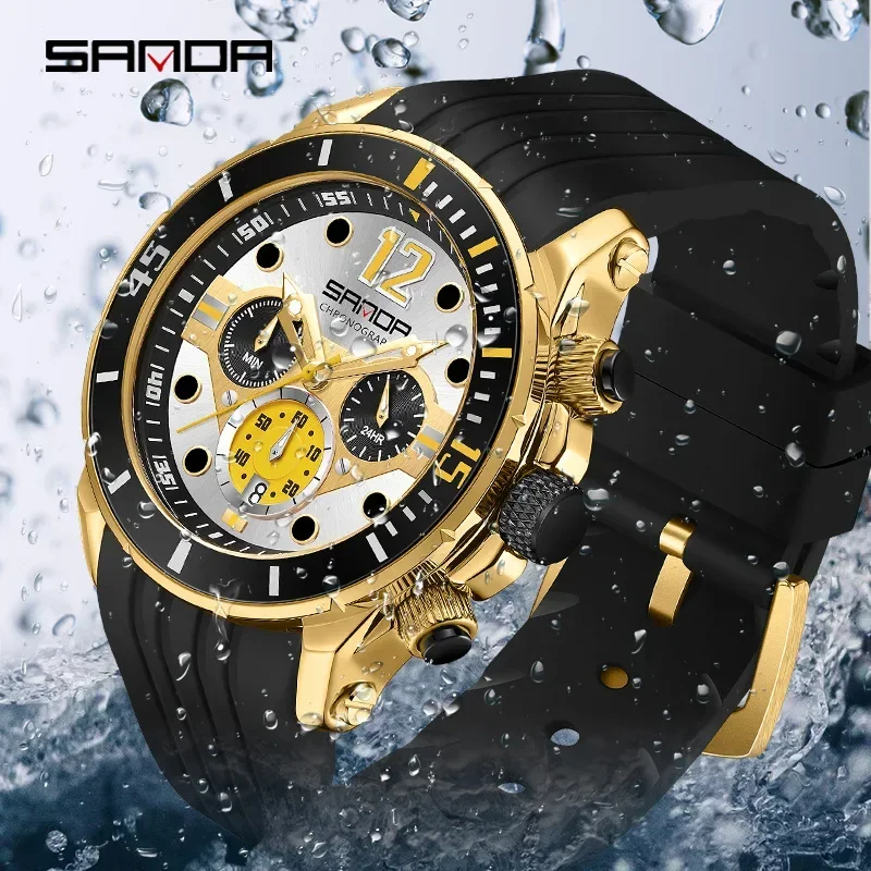 Sanda 5310 Neujahr trend iges Modedesign sechs Nadeln weiches Silikon armband wasserdichtes Quarz werk Geschäfts leute Armbanduhr