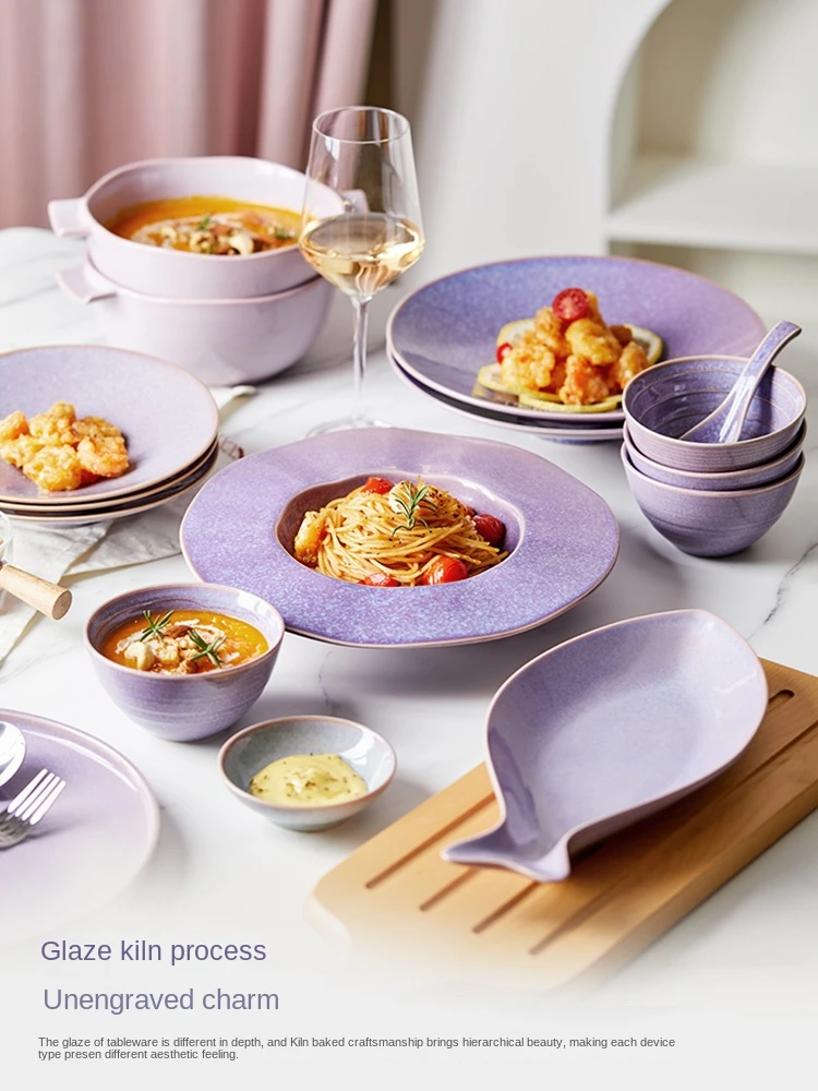 Dish Set Household High Beauty Tableware Premium Light Luxury Purple Dish Spaghetti Dish Combination