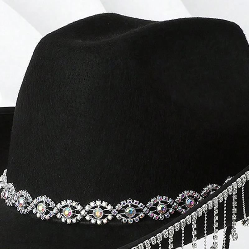 Kobiety Mężczyźni Kowbojka Kapelusz Rhinestone Tassel Wykończenie Kapelusz z szerokim rondem Kapelusz ślubny na wieczór Prysznic Przyjęcia