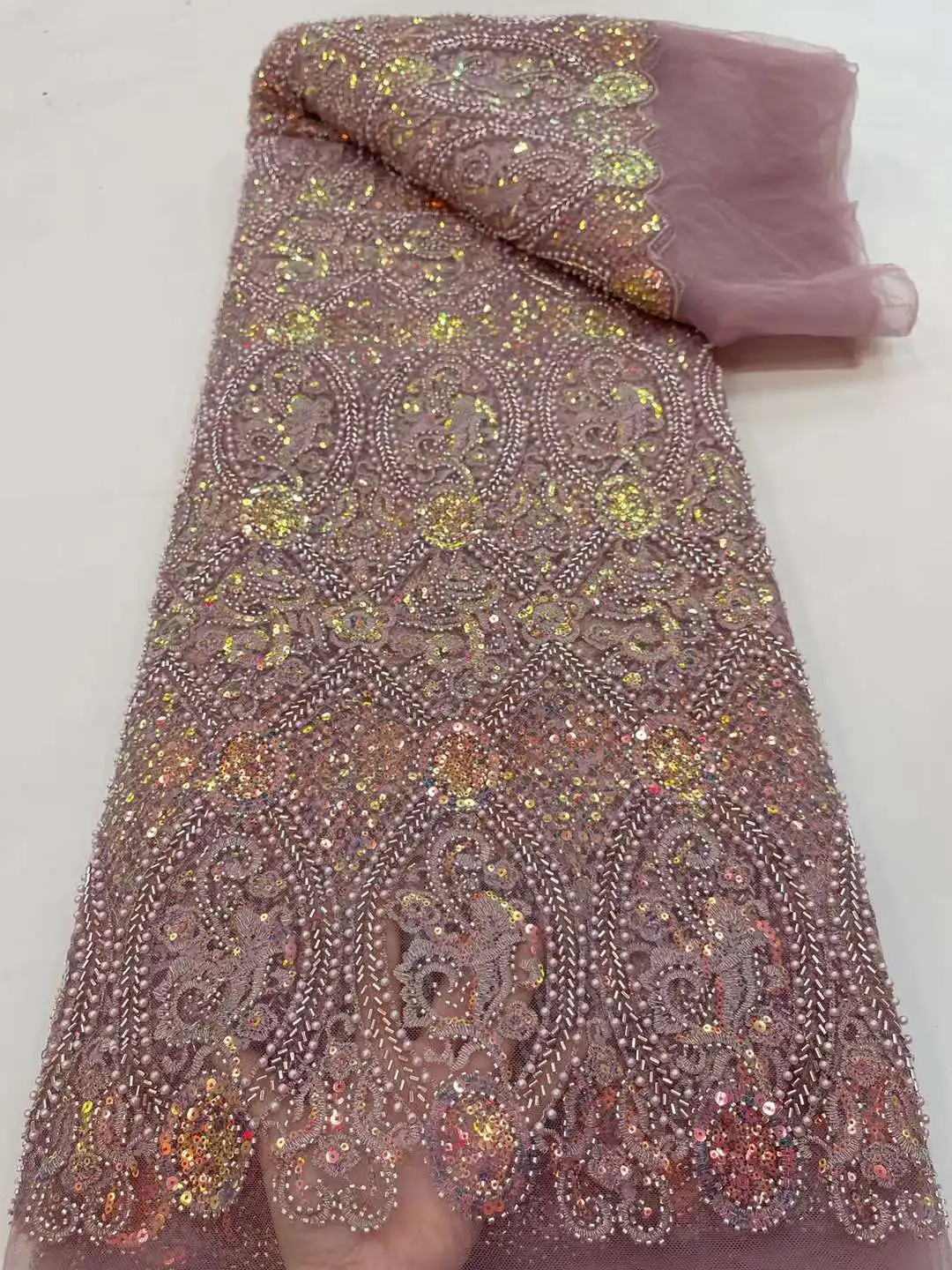 Tissu de dentelle de paillettes de marié africain, robe de mariée nigwin, tulle français, broderie de perles rapbeads, luxe, haute qualité, 2023