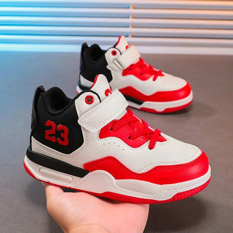 

2025 New Children's Casual Shoes Leather Waterproof Trendy High Top Kids Sneakers Autumn Boys Sport Anti Slip Outdoor Flat Shoes