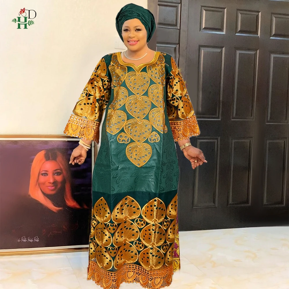 H & D-vestidos africanos para mujer, vestido Bazin Riche bordado de talla grande, vestidos Bubu de boda, caftán elegante Boubou Djellaba, ropa