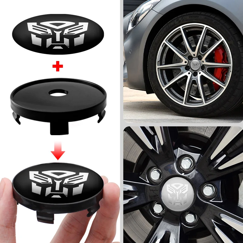 4PCS 56+60mm Car Styling Wheel Center Hub Caps Rim Cover Autobots Logo Transformers Badge Emblem Sticker Decoration Accessories