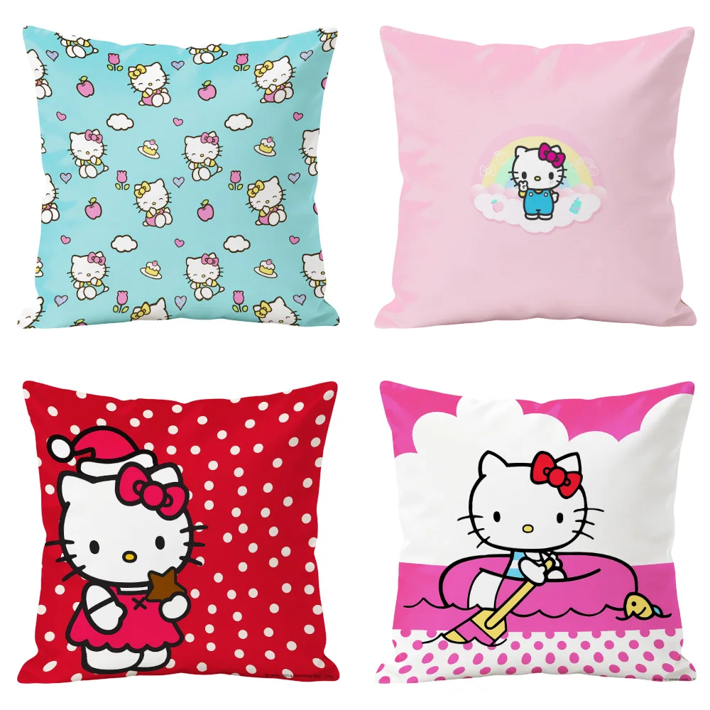 Hello Kitty Cushion Cover Double-sided Print Soft Plush Polyester Pillowcase for Bed Sofa Hidden Zipper 40x40c