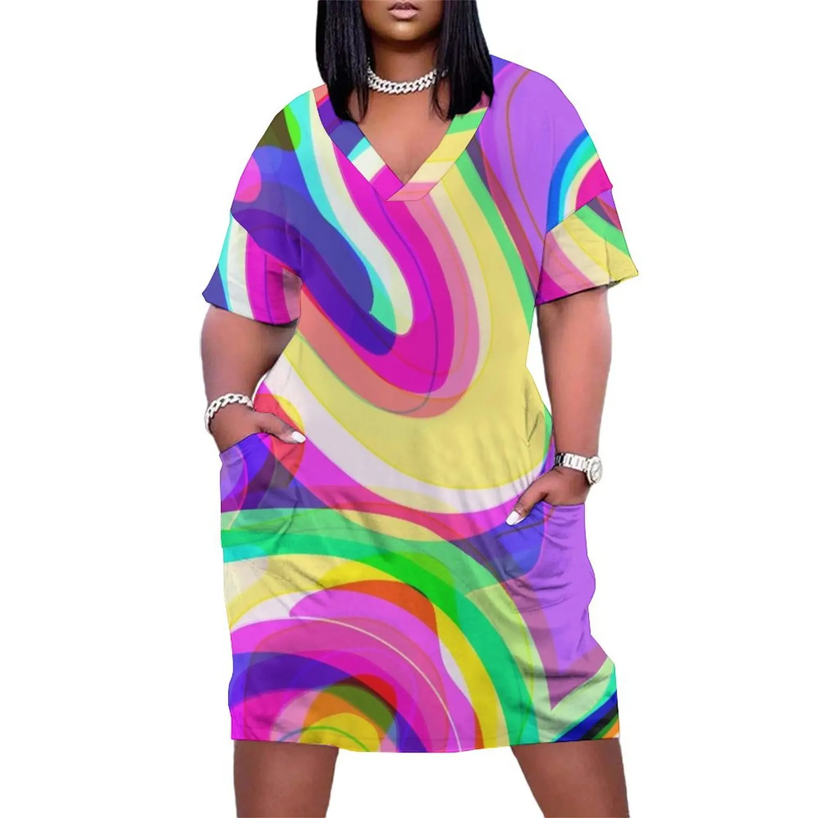 

70s liquid pattern Loose Pocket Dress dresses for woman 2025 dress summer dress daily