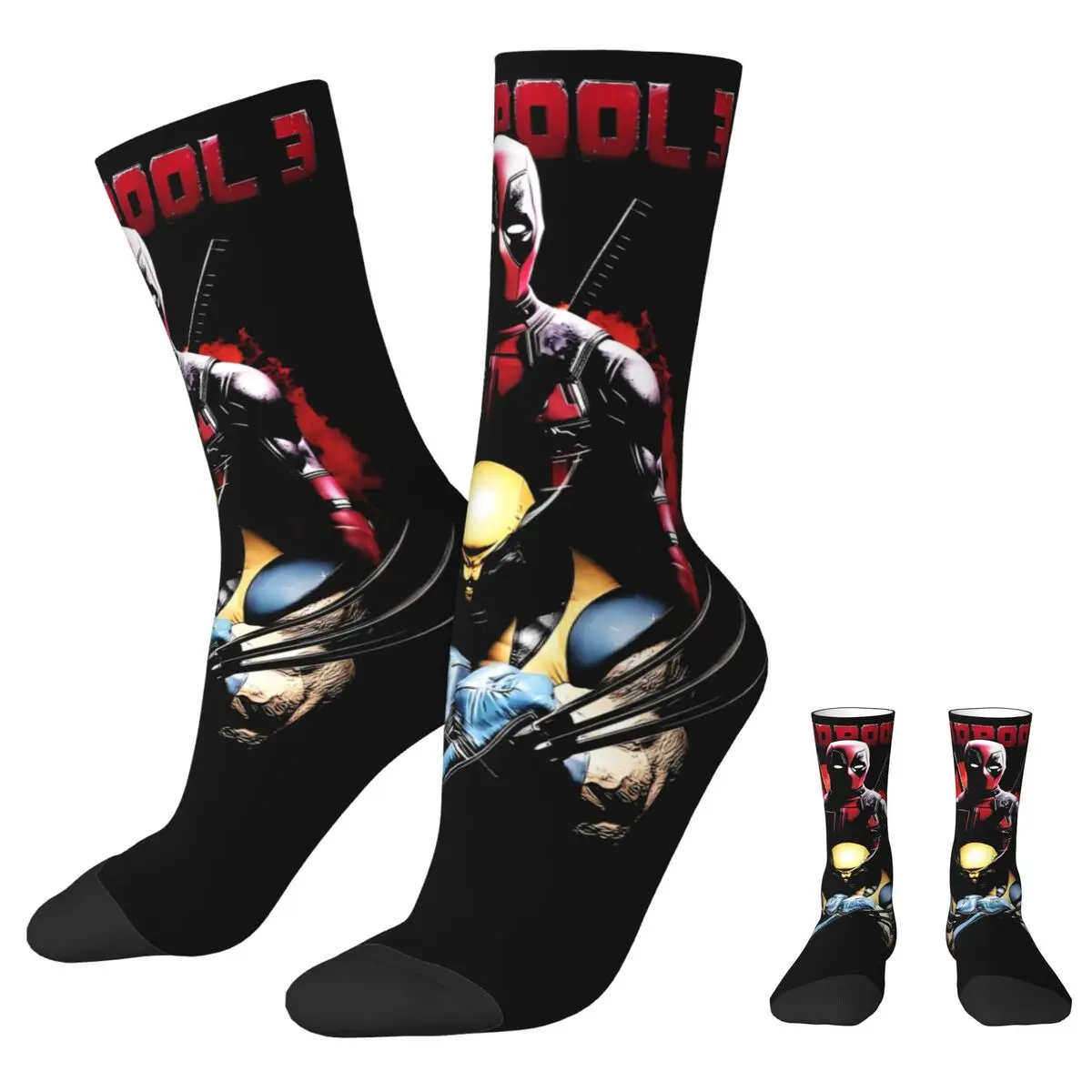 Crazy Design Deadpool & Wolverine Together Basketball Socks Friendship Polyester Crew Socks for Women Men