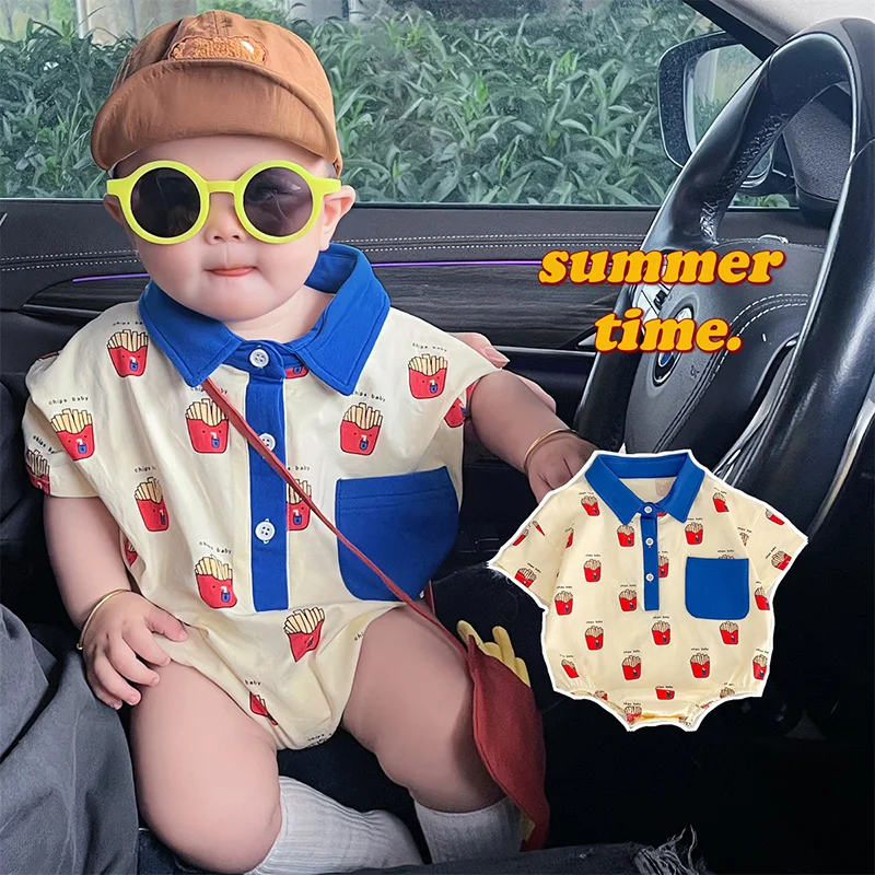 2024 Summer Clothing Baby Romper Cartoon Chips Jumpsuit for Boys Girls Fashion Korean Infant One-Piece Onesie