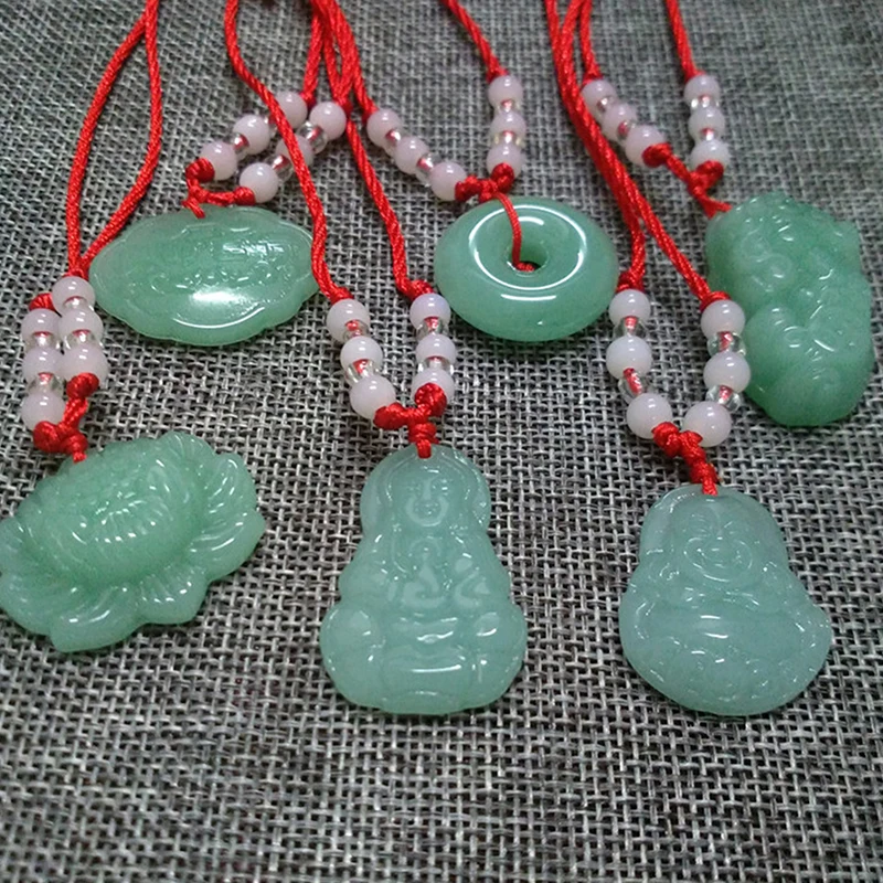1PC Buddhist Artificial White Jade Hand Woven Pendant Necklace Lotus Guanyin Buddha Long Life Lock Pendant Lucky Necklace Gift view 4