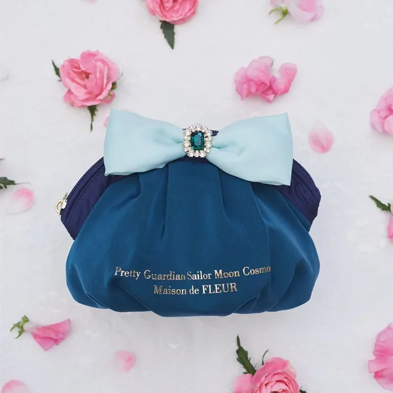 Bolsas de cosméticos de estilo japonés para mujer y niña, Mini bolsos de mano portátiles con lazo de diamantes de imitación, bolso de bola de masa