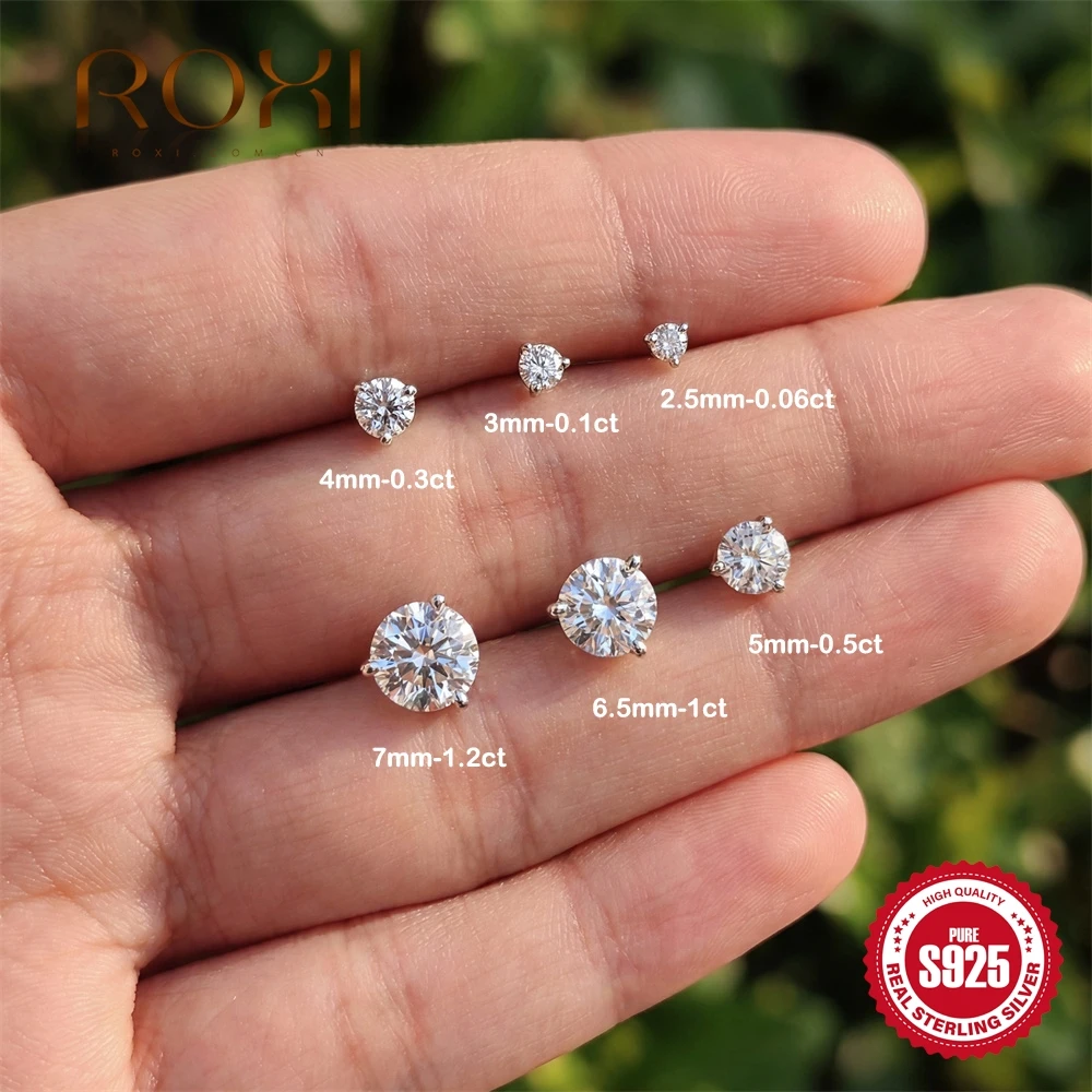 

Серьги-гвоздики ROXI S925 из стерлингового серебра с муассанитом, классические, с 3 крапанами, круглые, с плоской задней частью, для пирсинга, размеры 2/3/4 мм, для женщин