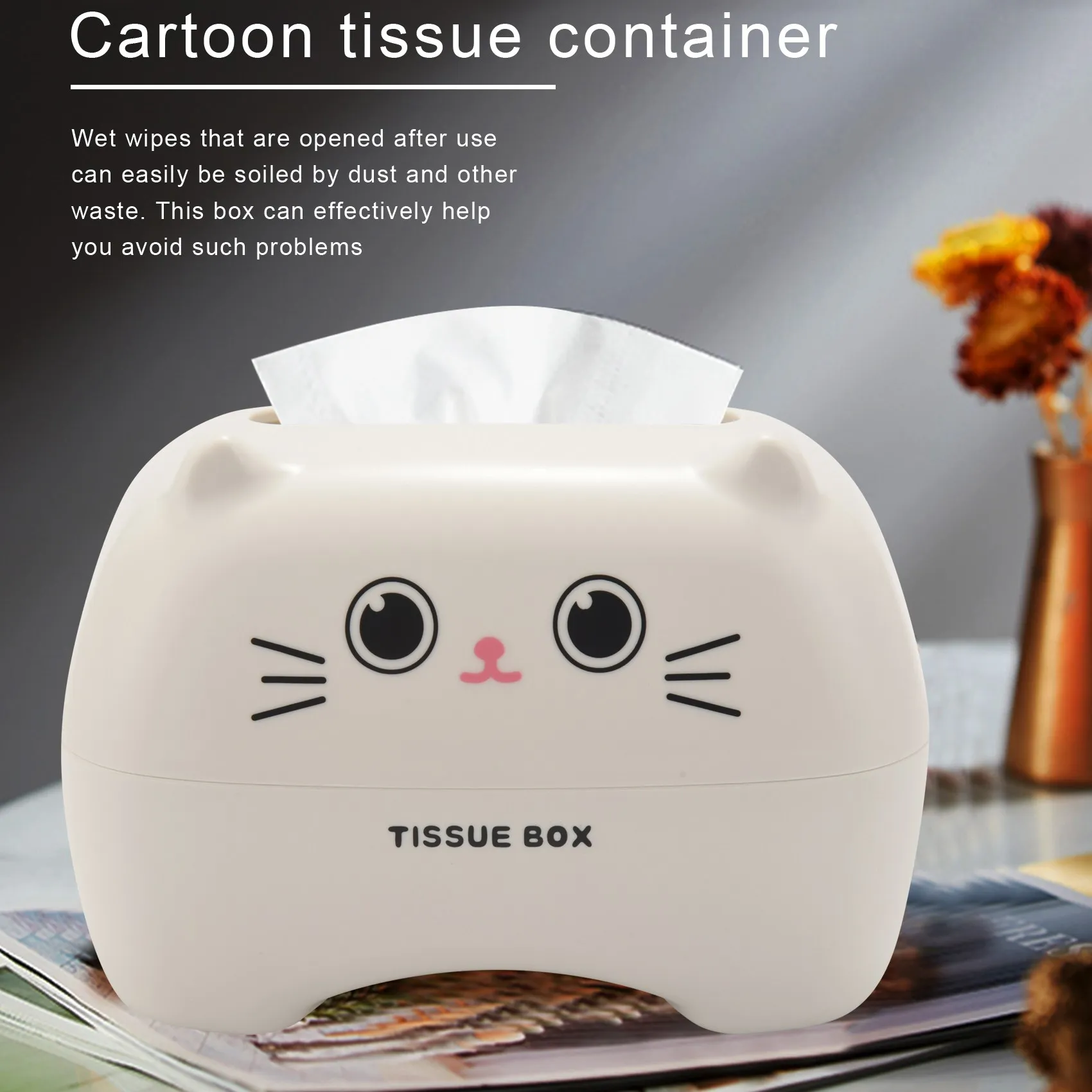 Cosmetic Tissue Box, Tissue Dispenser Paper Towel Box, Cartoon Tissue Container for Home / Office Decoration (White)