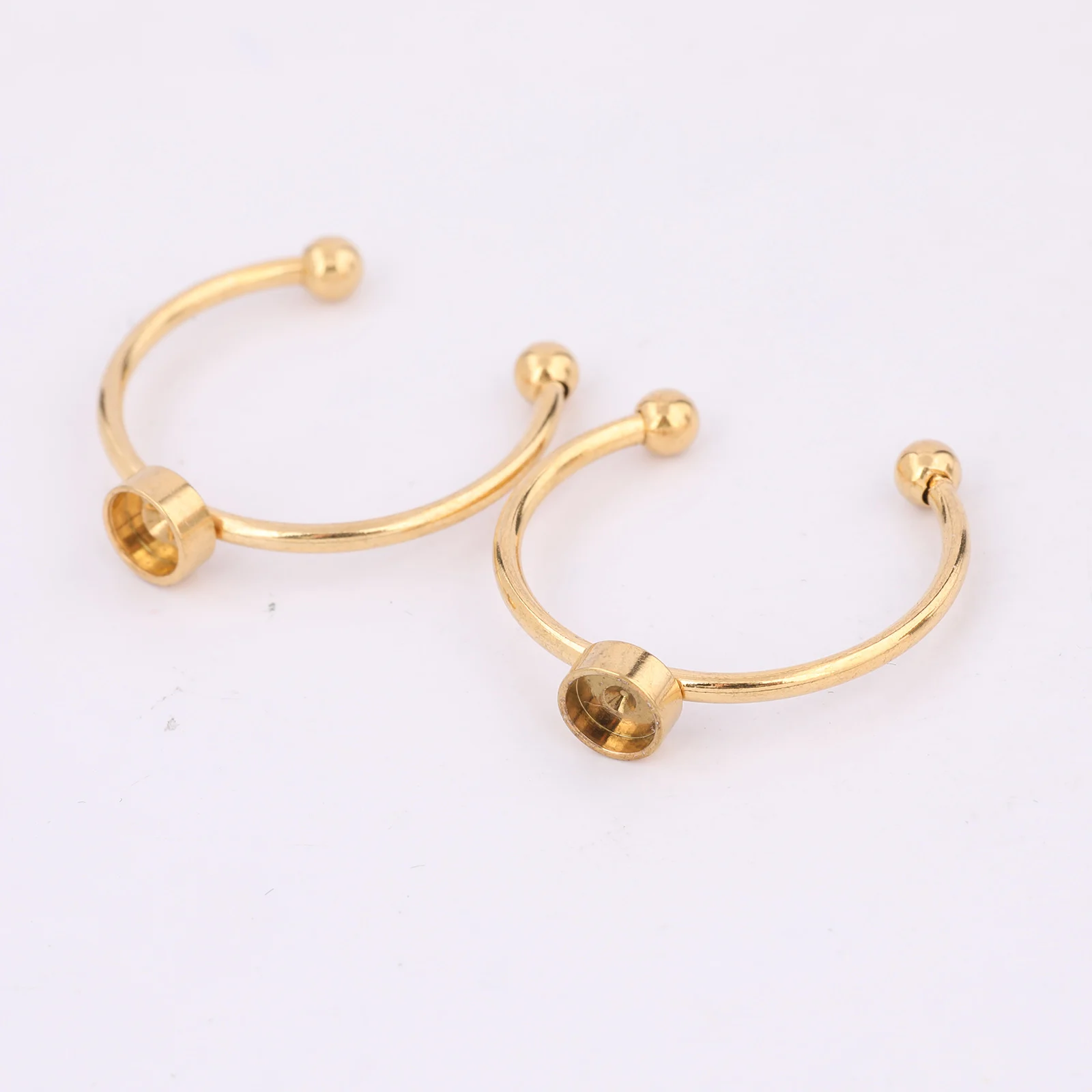10pcs Stainless Steel Adjustable Fit 4mm Cabochon Ring Base Blanks Diy Bezel Fingerring Settings For Jewelry Making