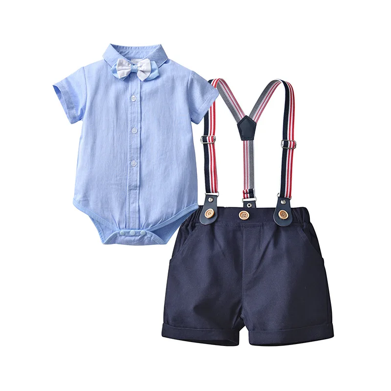 Summer Party Clothing For Boy 0-24M Infant Outfit Suit Short Sleeve Shirts+Suspenders Shorts Newborn Baby Boys Gentleman Suit