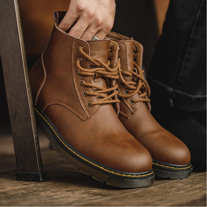 

YETTIES Men's High Top Work Boots, British Style Desert Ankle Boots, Genuine Leather Mid-Calf Casual Shoes for Autumn