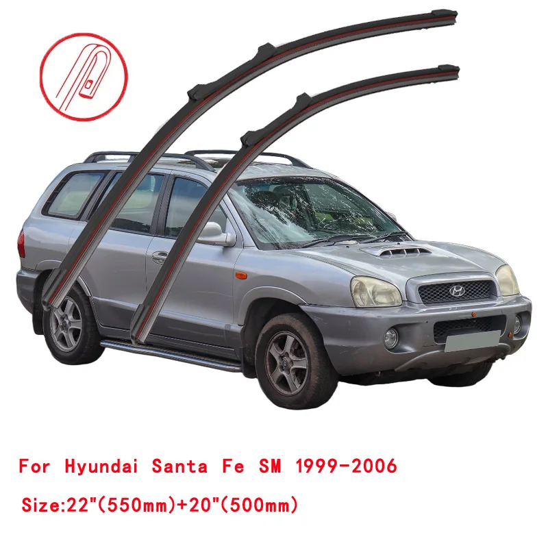 Limpiaparabrisas de goma doble para coche, hoja limpiaparabrisas para Hyundai Santa Fe, CM, DM, TM Classic, 2000, 2006, 2008, 2010, 2012, 2016,
