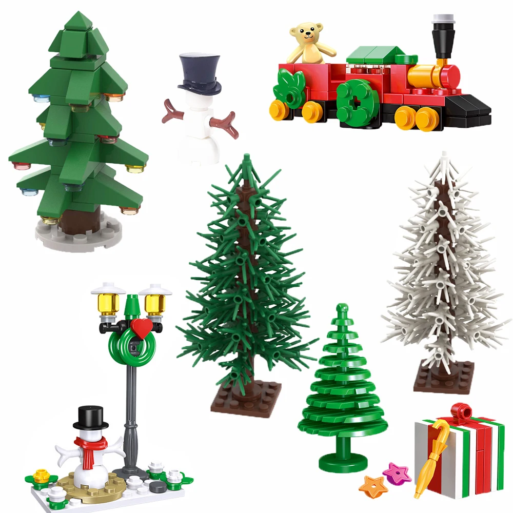 MOC Christmas Tree Building Blocks Set Holiday Desktop Scene