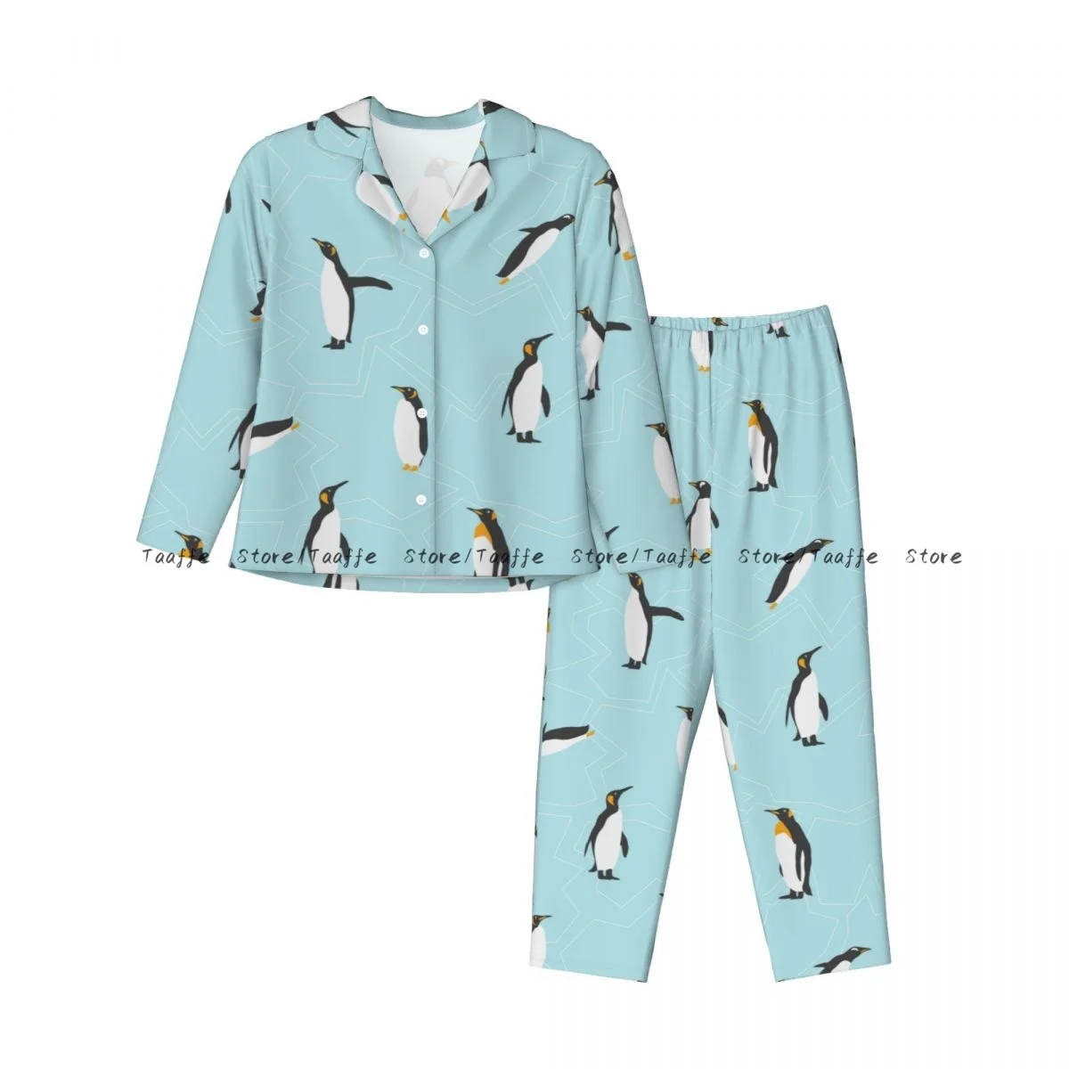 Pigiama da notte da donna Simpatico pinguino con ghiaccio a maniche lunghe Pijama Set da donna Abito cardigan da vestaglia