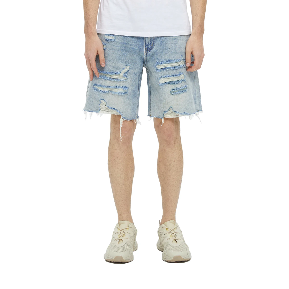 

Men's Denim Shorts Straight Zipper Fly Denim Distressed Destroyed Fashion Casual Jean Shorts