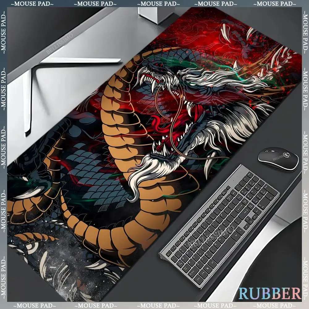 Mousepad game pad besar warna naga, keyboard komputer karpet gamer PC Aksesori alas mouse anti selip karet Tepi kunci