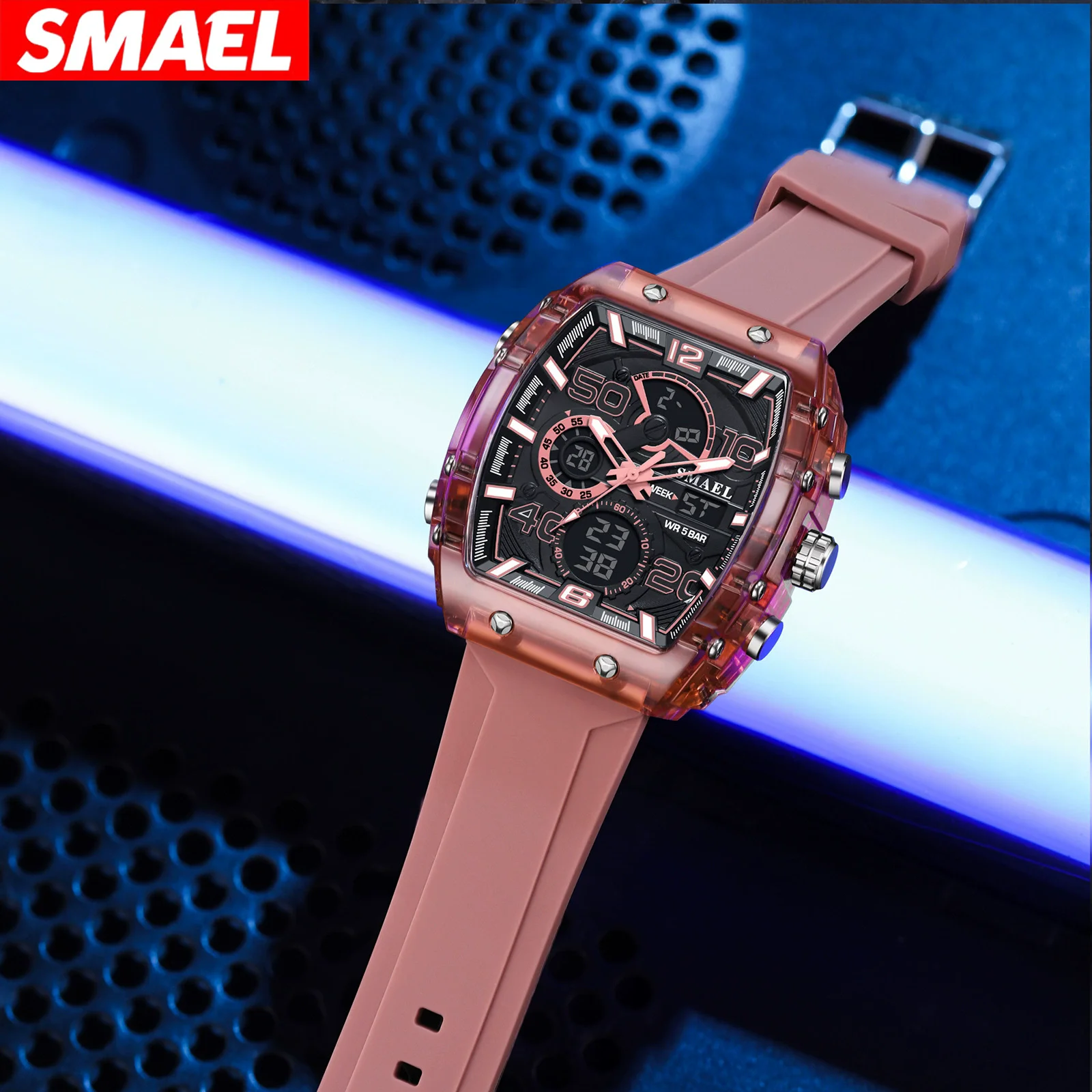 SMAEL 8109 กีฬา Casual นาฬิกาควอทซ์อิเล็กทรอนิกส์มัลติฟังก์ชั่นกันน้ํา Dual Display นาฬิกาปลุกนาฬิกาส่องสว่างสําหรับ Man