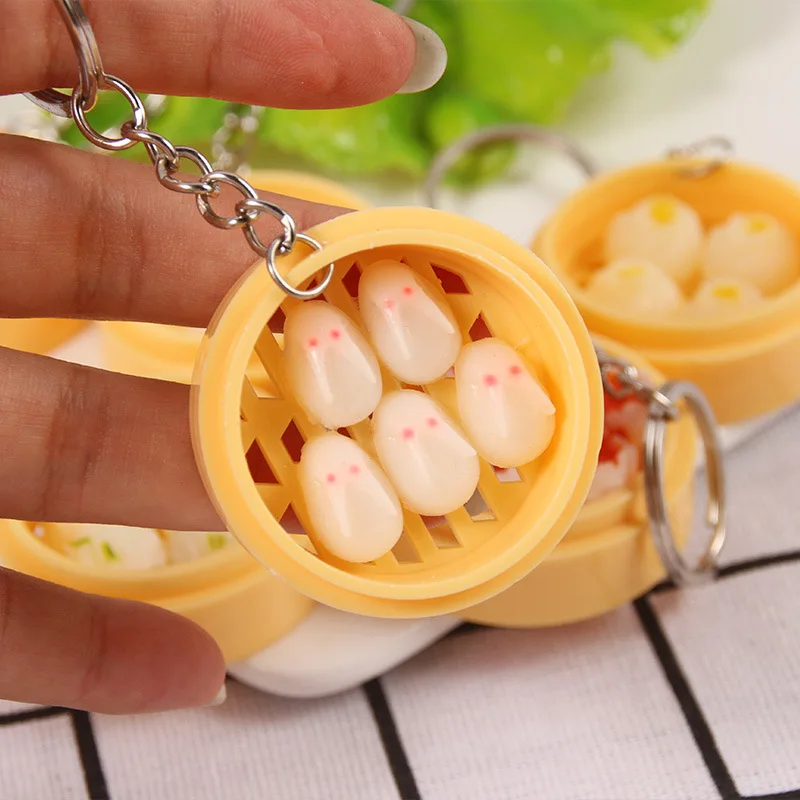 Simulation Food Keychain Pendant Funny Gift Dumplings Noodles Breakfast Key Chain PVC Toys Party Couple Car Bag Key Rings