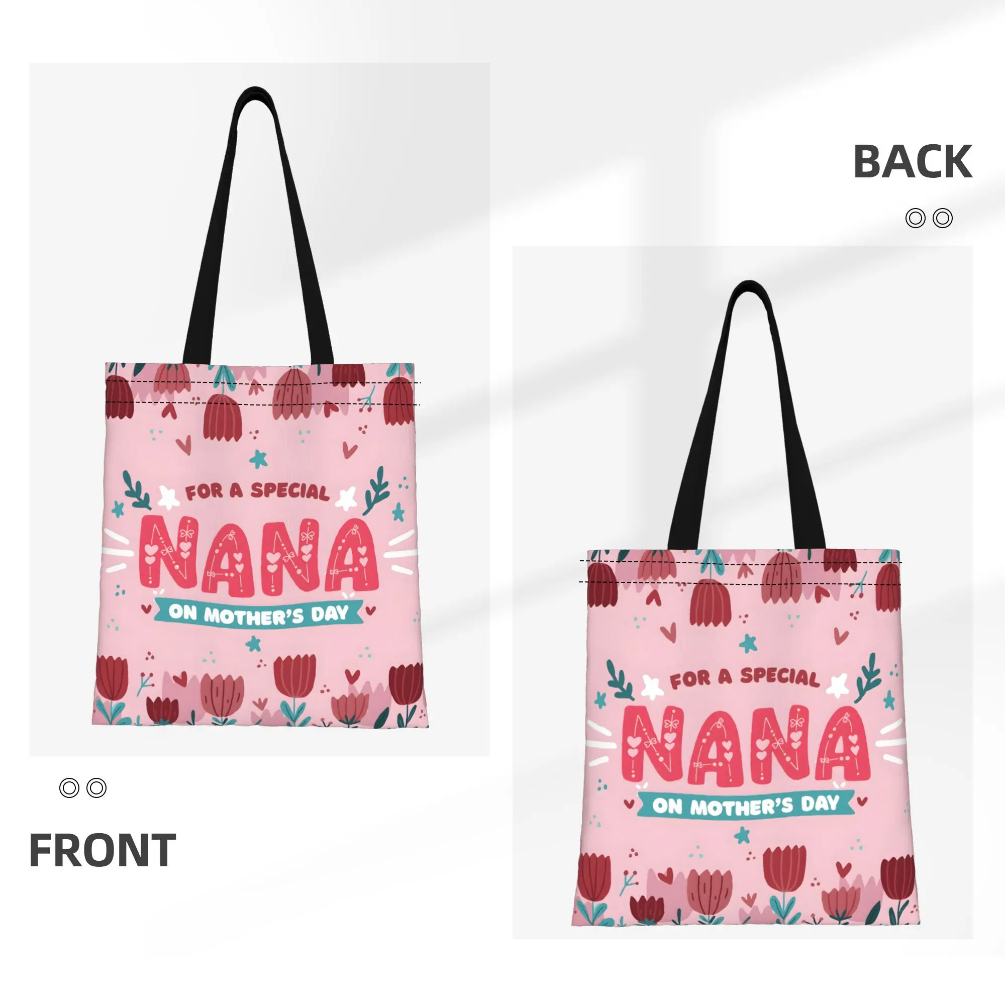 1PC Large Capacity Nana Love Mother's Day Gift Canvas Tote Bag Foldable Chic Pattern No Closed Design