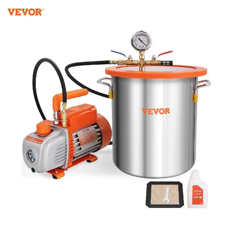 

VEVOR 5 Gallon Vacuum Chamber 3.5 CFM Vacuum Degassing Chamber Kit Single Stage Vacuum Pump for Degassing Silicones Epoxies