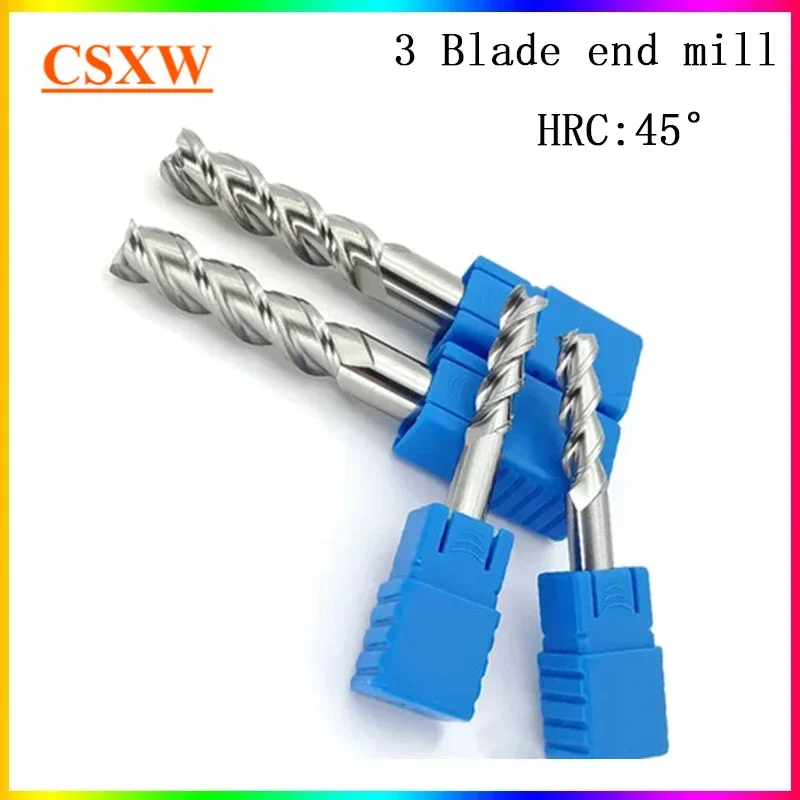 NEW Hrc45 3 flute end mill 50L 60L 75L 100L 150L 1.5mm 6mm 8mm 12mm 14mm~20mm CNC milling cutter metall cnc fixture milling